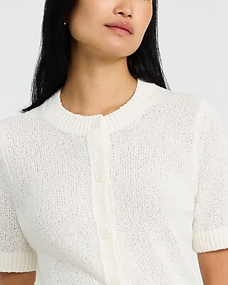 Textured Short Sleeve Button Front Cardigan