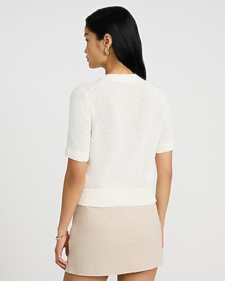 Textured Short Sleeve Button Front Cardigan