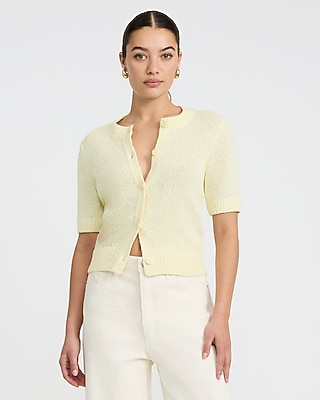 Textured Short Sleeve Button Front Cardigan