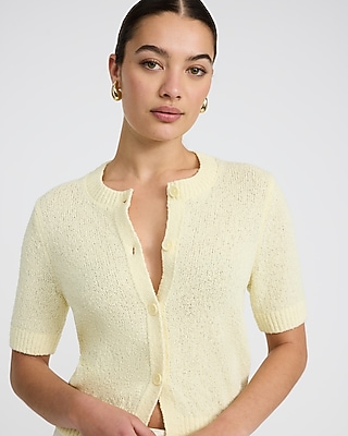 Textured Short Sleeve Button Front Cardigan