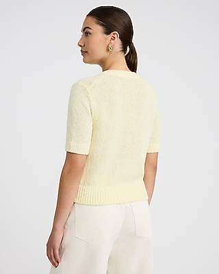 Textured Short Sleeve Button Front Cardigan