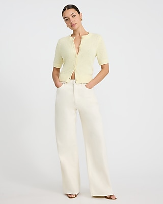 Textured Short Sleeve Button Front Cardigan