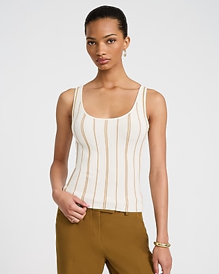 Striped Fitted Ribbed Scoop Neck Tank