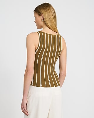 Striped Fitted Ribbed Scoop Neck Tank