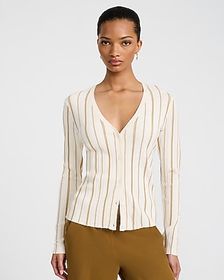 Striped Fitted Ribbed V-neck Cardigan | Express
