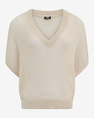 Sheer Textured Slub V-Neck Dolman Sleeve Sweater