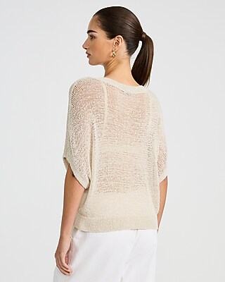 Sheer Textured Slub V-Neck Dolman Sleeve Sweater