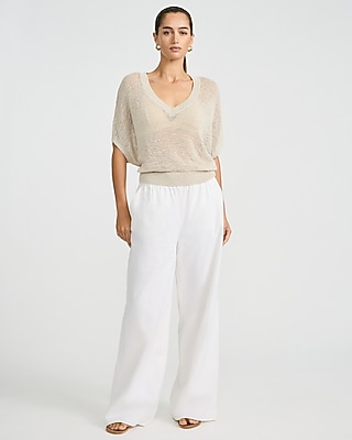 Sheer Textured Slub V-Neck Dolman Sleeve Sweater