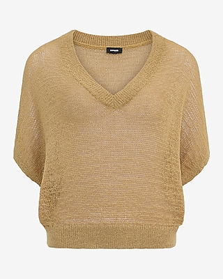 Sheer Textured Slub V-Neck Dolman Sleeve Sweater