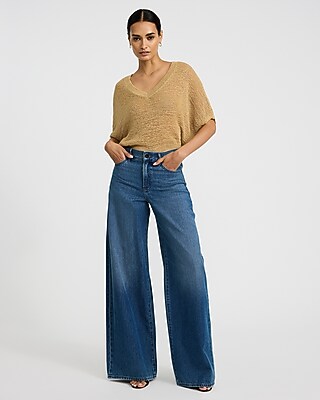 Sheer Textured Slub V-Neck Dolman Sleeve Sweater