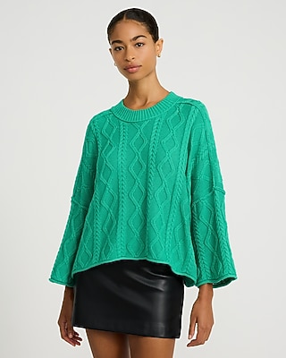 Cotton Cable Knit 3/4 Sleeve Sweater