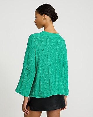 Cotton Cable Knit 3/4 Sleeve Sweater