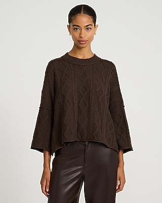 Fitted Cable Knit Crew Neck Sweater | Express