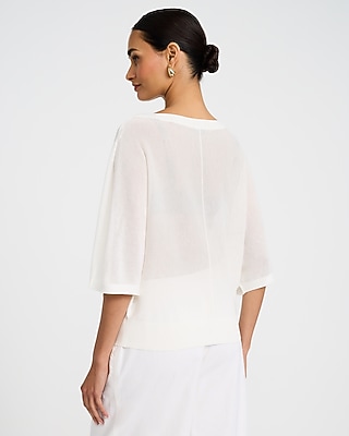 Sheer Boat Neck Dolman Sleeve Banded Sweater - thumbnail 7