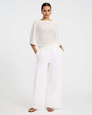 Sheer Boat Neck Dolman Sleeve Banded Sweater - thumbnail 8