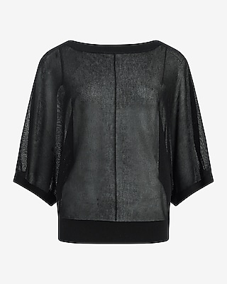 Sheer Boat Neck Dolman Sleeve Banded Sweater
