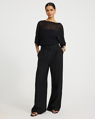 Sheer Boat Neck Dolman Sleeve Banded Sweater
