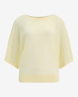 Sheer Boat Neck Dolman Sleeve Banded Sweater