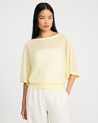 Sheer Boat Neck Dolman Sleeve Banded Sweater | Express