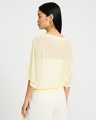 Sheer Boat Neck Dolman Sleeve Banded Sweater