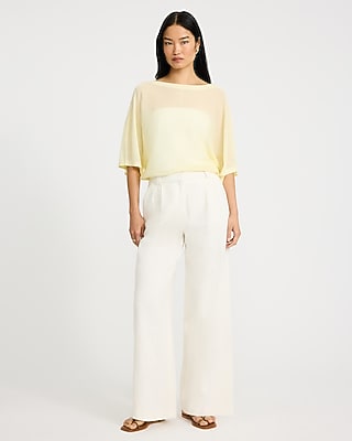 Sheer Boat Neck Dolman Sleeve Banded Sweater
