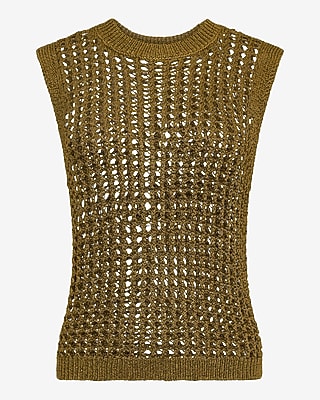Open Stitch Crew Neck Sleeveless Sweater Tank