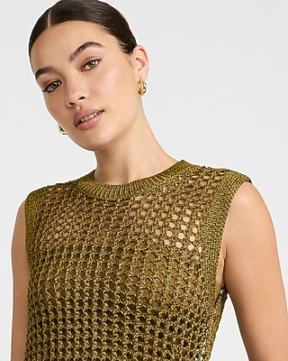 Open Stitch Crew Neck Sleeveless Sweater Tank