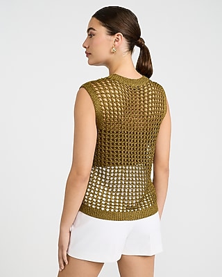 Open Stitch Crew Neck Sleeveless Sweater Tank