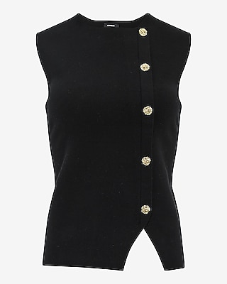 Crew Neck Novelty Button Cutaway Sweater Vest