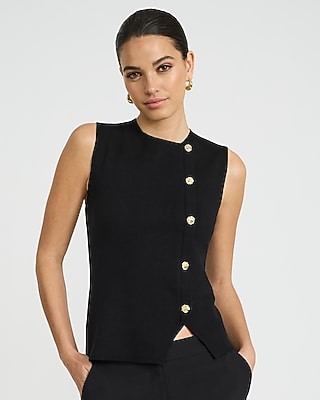 Crew Neck Novelty Button Cutaway Sweater Vest