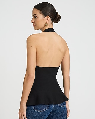 Halter V-Neck Novelty Hardware Peplum Tank