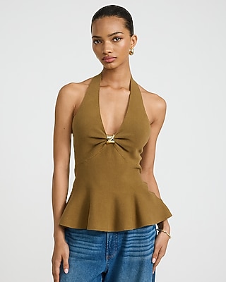 Poplin Square Neck Peplum Babydoll Cami | Express