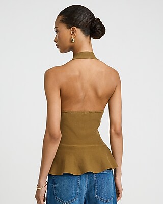 Halter V-Neck Novelty Hardware Peplum Tank - image 3