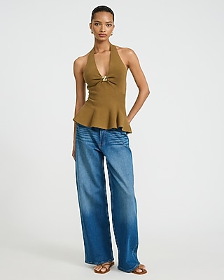 Halter V-Neck Novelty Hardware Peplum Tank - image 4