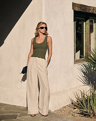 Cotton Pointelle Scoop Neck Scalloped Sweater Tank