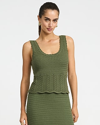 Cotton Pointelle Scoop Neck Scalloped Sweater Tank