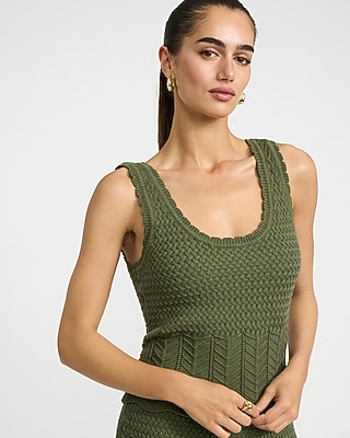 Cotton Pointelle Scoop Neck Scalloped Sweater Tank