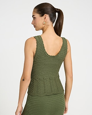 Cotton Pointelle Scoop Neck Scalloped Sweater Tank