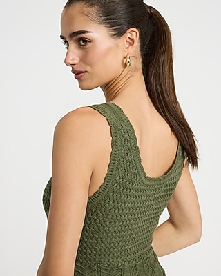 Cotton Pointelle Scoop Neck Scalloped Sweater Tank