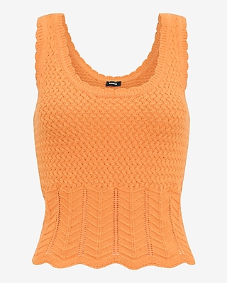 Cotton Pointelle Scoop Neck Scalloped Sweater Tank