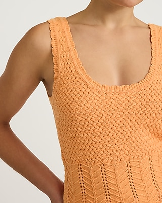 Cotton Pointelle Scoop Neck Scalloped Sweater Tank
