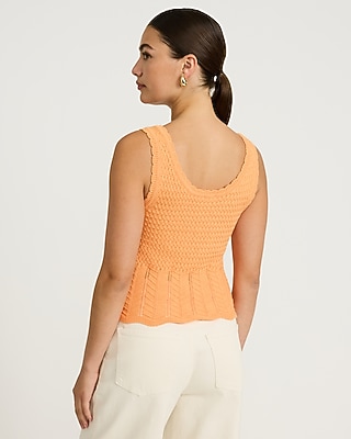 Cotton Pointelle Scoop Neck Scalloped Sweater Tank