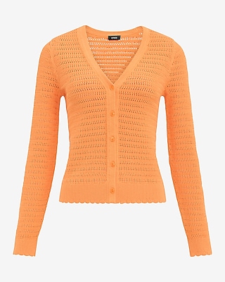 Cotton Pointelle V-Neck Long Sleeve Lightweight Cardigan