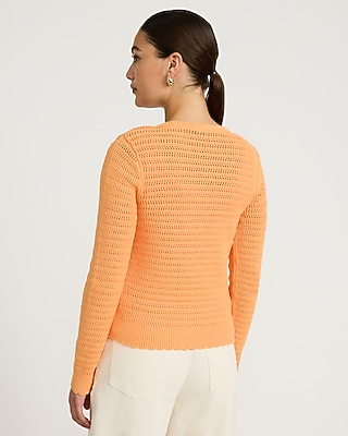 Cotton Pointelle V-Neck Long Sleeve Lightweight Cardigan