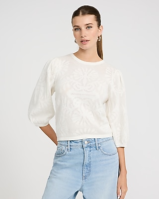 Cotton Floral Puff Sleeve Sweater