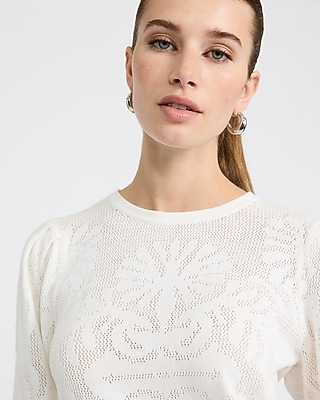 Cotton Floral Puff Sleeve Sweater