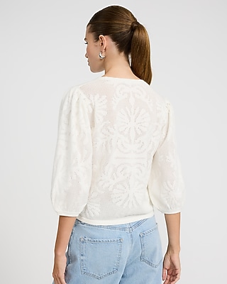 Cotton Floral Puff Sleeve Sweater