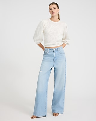 Cotton Floral Puff Sleeve Sweater
