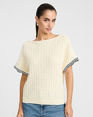 Cotton Tipped Open Stitch Dolman Sweater
