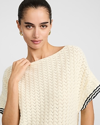 Cotton Tipped Open Stitch Dolman Sweater